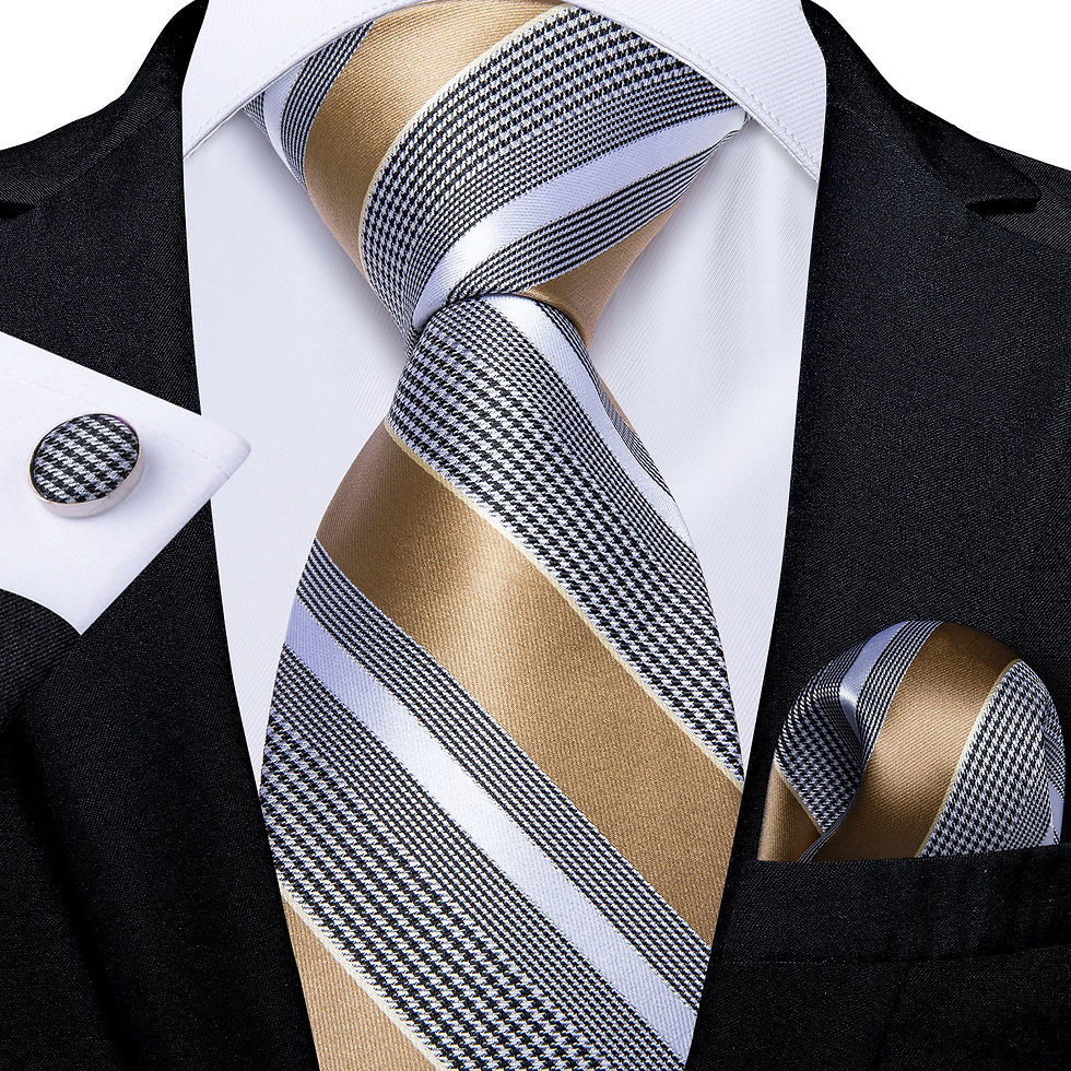 Thumbnail: DiBanGu Men's Assorted Silk Neck Ties Hanky + Cufflinks Set