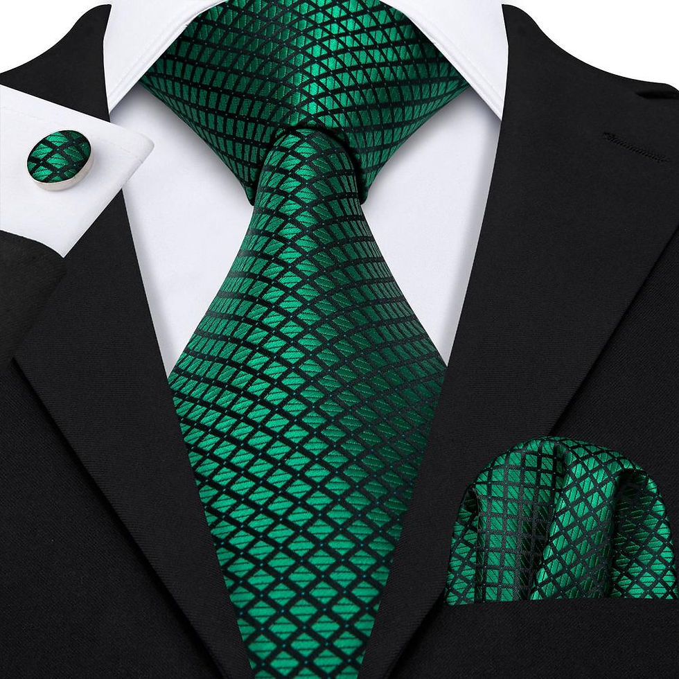 Thumbnail: Men's Luxury Green Necktie Hanky + Cufflink Set