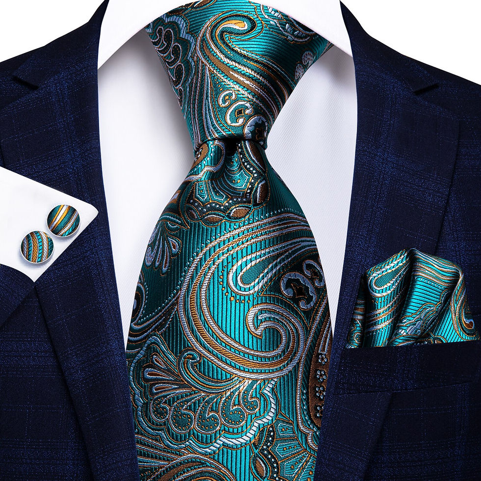 縮圖：Men's Luxury Green Necktie Hanky + Cufflink Set