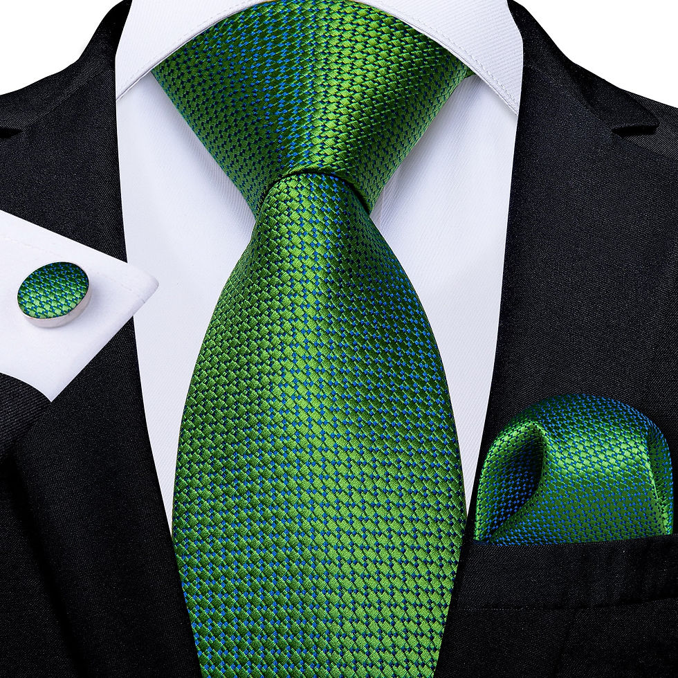 Thumbnail: DiBanGu Men's Silk Novelty Hanky Cufflink + Tie Set