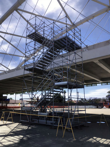 Layher scaffold stair system providing safe access on an Adelaide infrastructure project