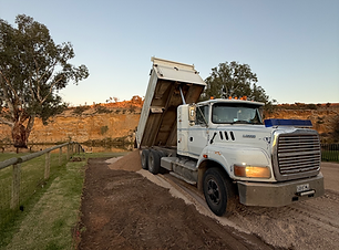 Front shot of bulk haulage truck during earthmoving and landscaping in the Riverland