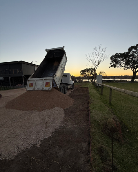 Truck unloading dirt in the Riverland during bulk haulage and civil works