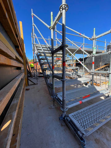 Scaffold access stairs providing safe vertical access on an Adelaide construction site
