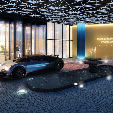 Entrance lobby with valet and chauffeur service at Burj Binghatti  Jacob & Co. Dubai