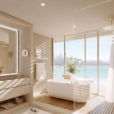 Beach House Apartments At Palm Jumeirah - Luxury bathroom facing Atlantis Hotel and Royal Atlantis 