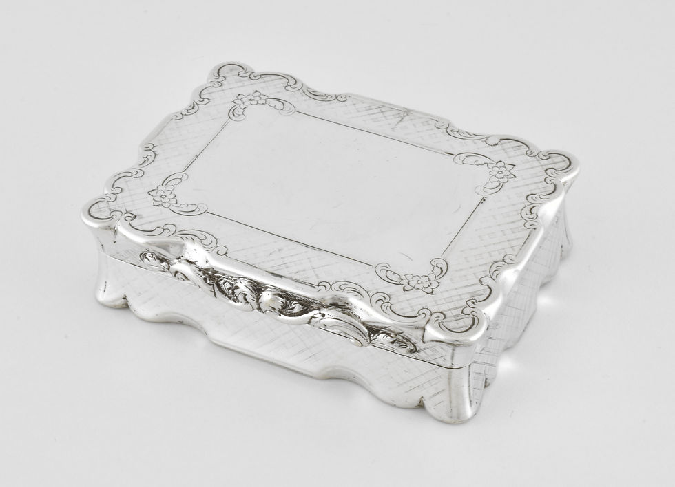 Thumbnail: Antique English Victorian Solid Silver Large Snuff Box