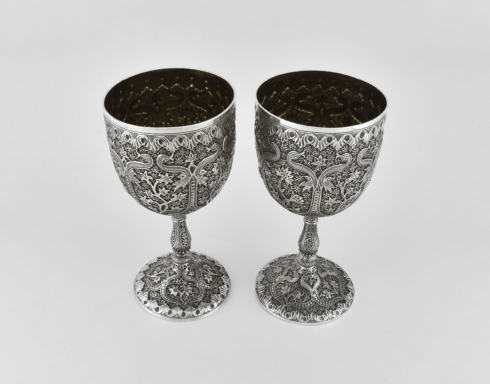 Thumbnail: Antique Indian Solid Silver Claret Jug & Goblets Set, Kashmir