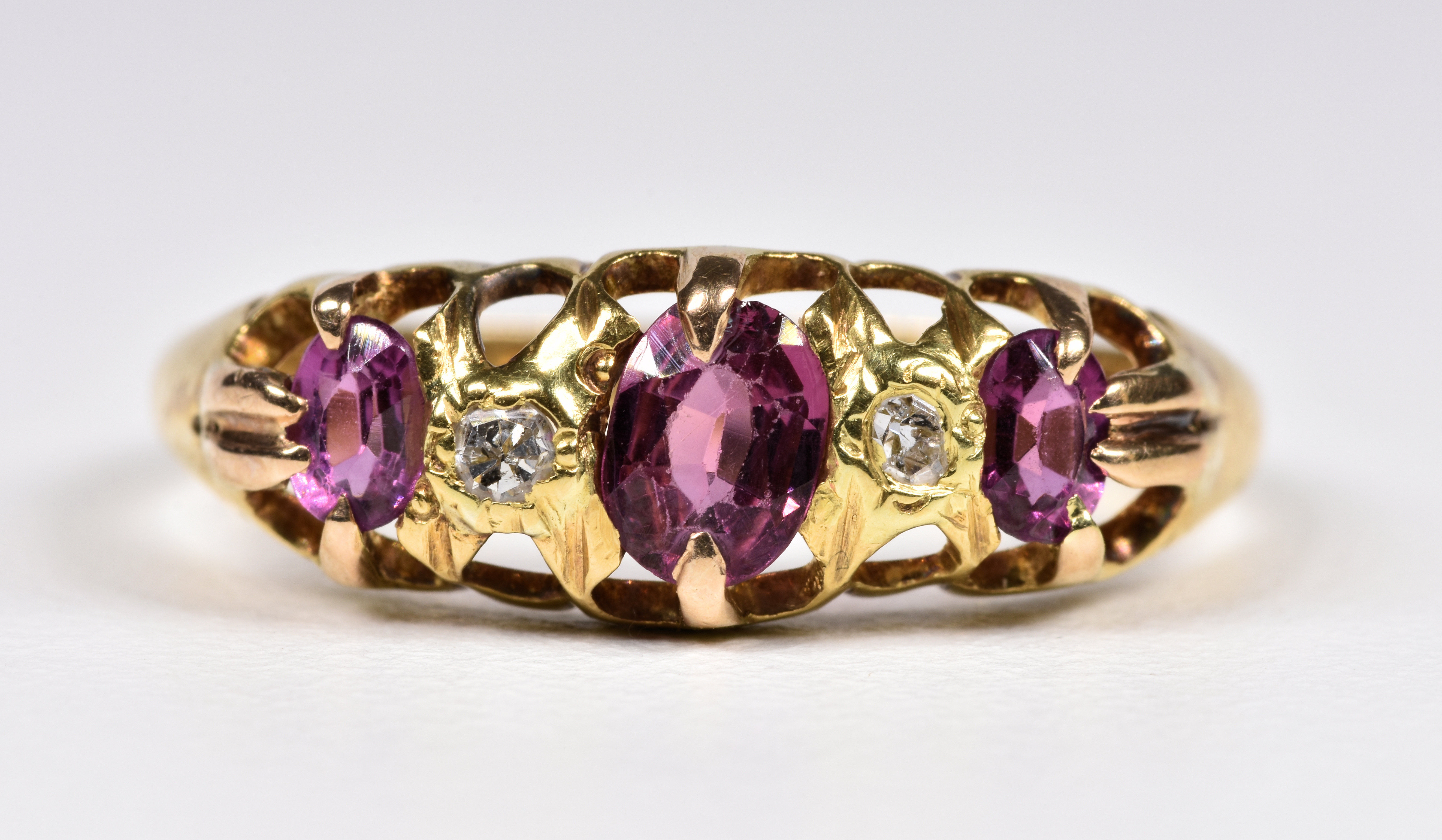 Antique Edwardian 18ct Gold Almandine & Diamond Ring, Original Box