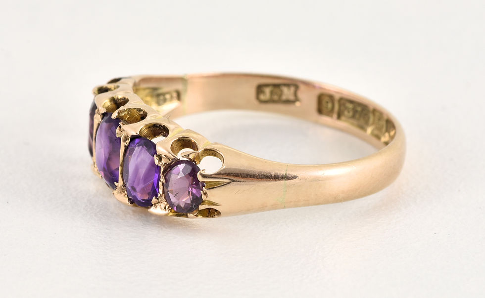 Thumbnail: Antique Edwardian 18ct Gold Amethyst 5 Stone Ring, Birmingham, 1905