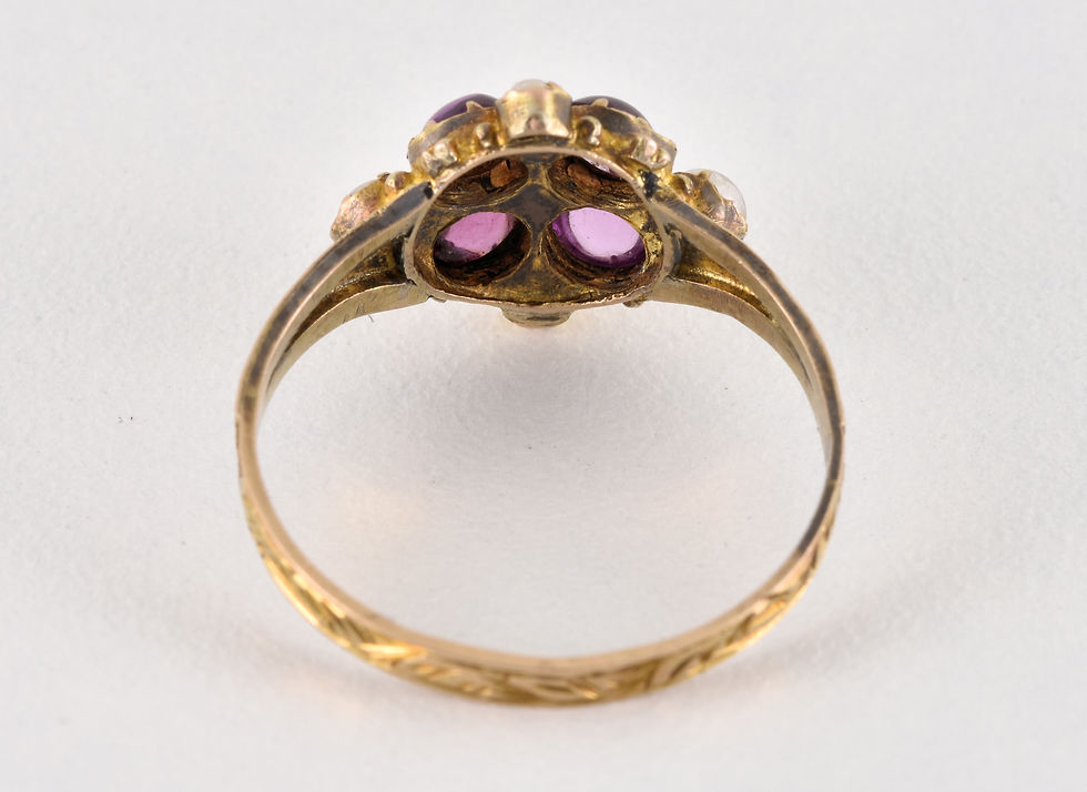 Thumbnail: Antique Victorian 12ct Gold Pink Paste & Pearl Ring, Birmingham 1874