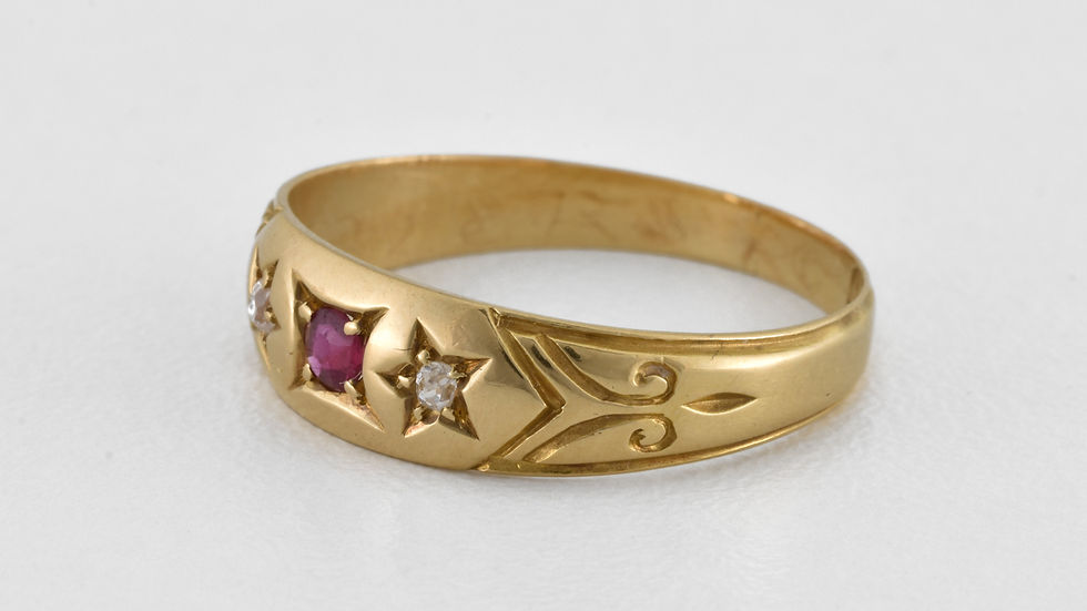 Thumbnail: Antique Victorian 18ct Gold Ruby Diamond Gypsy Ring