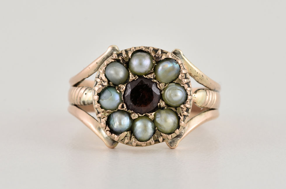 Antique Georgian 18ct Gold Garnet & Pearl Closed Back Ring