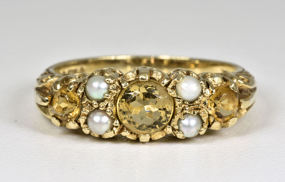 Vintage 9ct Gold Citrine & Seed Pearl Ring, (London,1967)