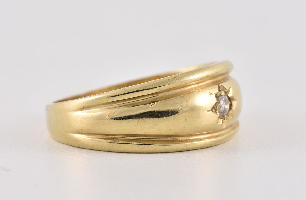 Thumbnail: Vintage 9ct Gold Diamond Solitaire Domed Gypsy Ring, London Import, 1980's