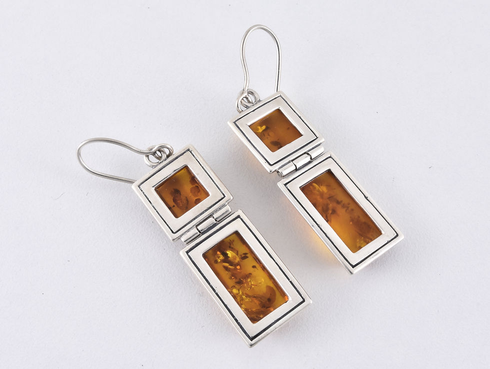 Thumbnail: Vintage Solid Silver Articulated Baltic Amber Earrings