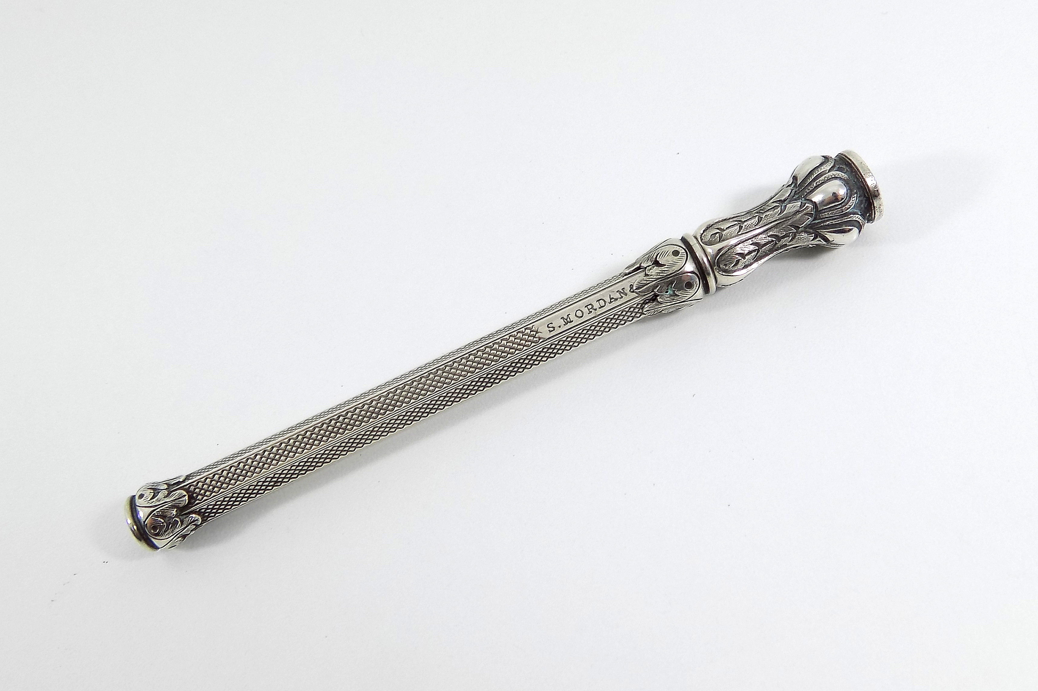 Antique Sampson Mordan Solid Silver Acanthus Leaf Propelling Pencil, c1870