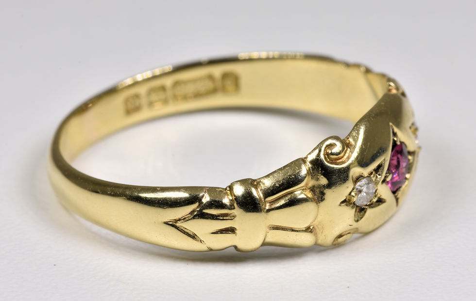 Thumbnail: Antique George V 9ct Gold Ruby & Diamond Gypsy Ring, (Birmingham,1919)