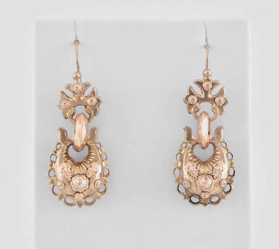 Antique Victorian 9ct Rose Gold Puff Crescent Drop Earrings