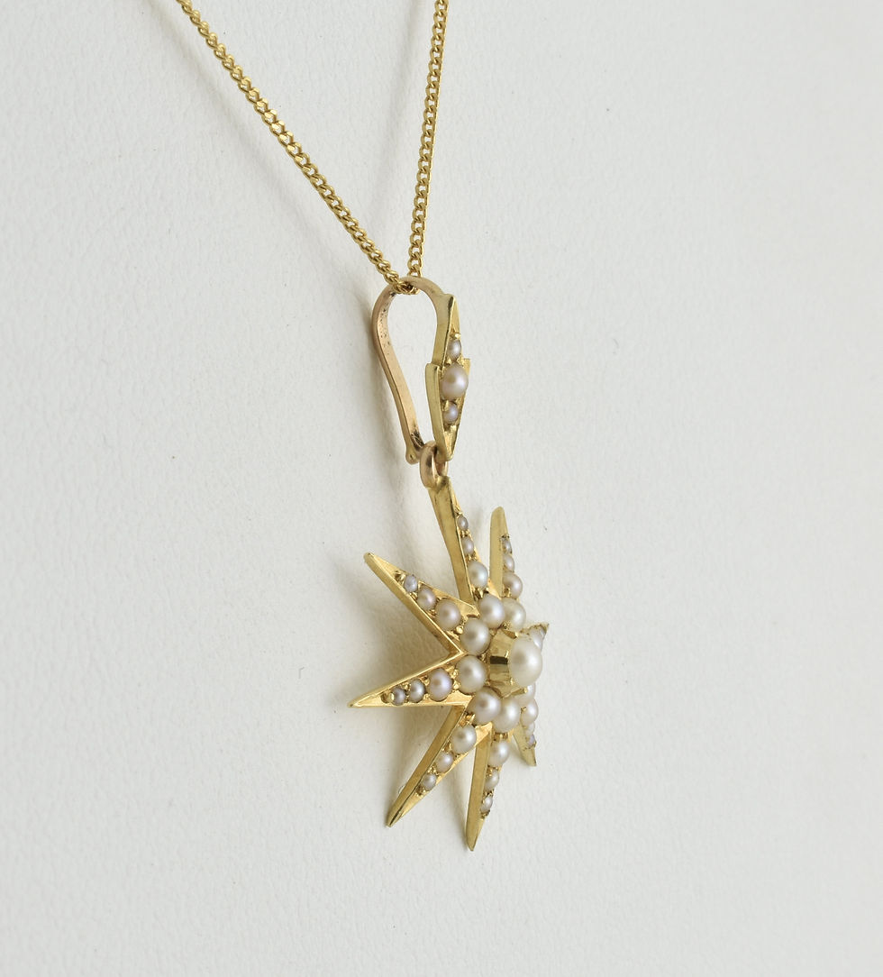 Thumbnail: Antique Victorian 15ct Gold Pearl & Seed Pearl Starburst Dainty Pendant