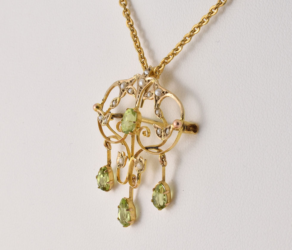 Thumbnail: Antique Edwardian 9ct Gold Peridot Seed Pearl & Pearl Pendant/Brooch