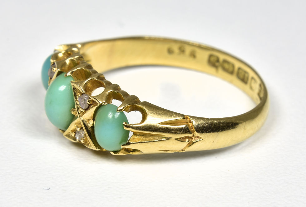 Thumbnail: Antique Victorian 18ct Gold Turquoise & Diamond Ring, (Birmingham, 1901)