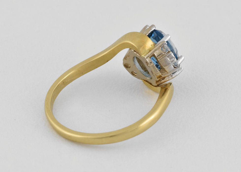 Thumbnail: Vintage 18ct Gold Blue Topaz & Diamond Twist Ring