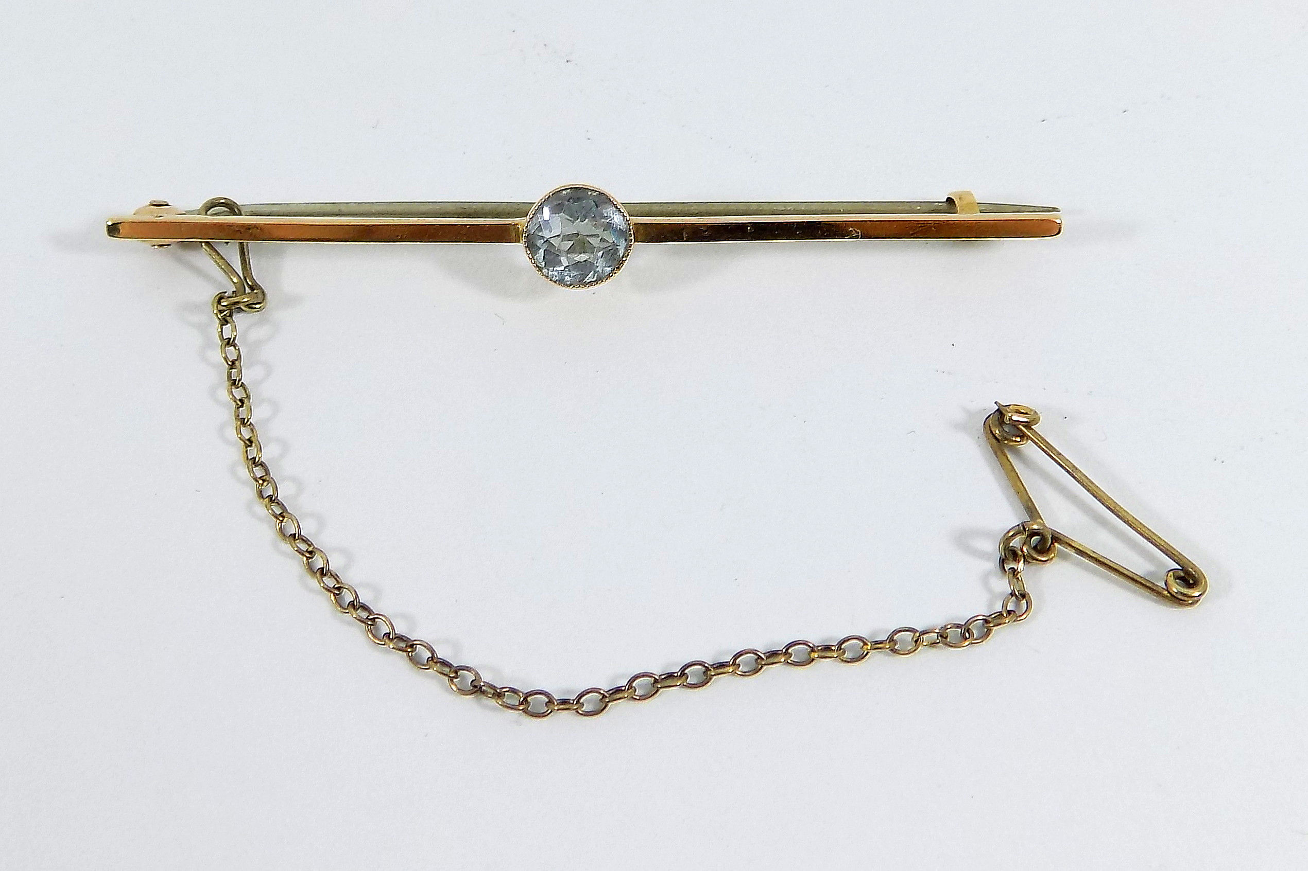 Antique Edwardian 15ct Gold Aquamarine Tie Pin/Brooch, c1908