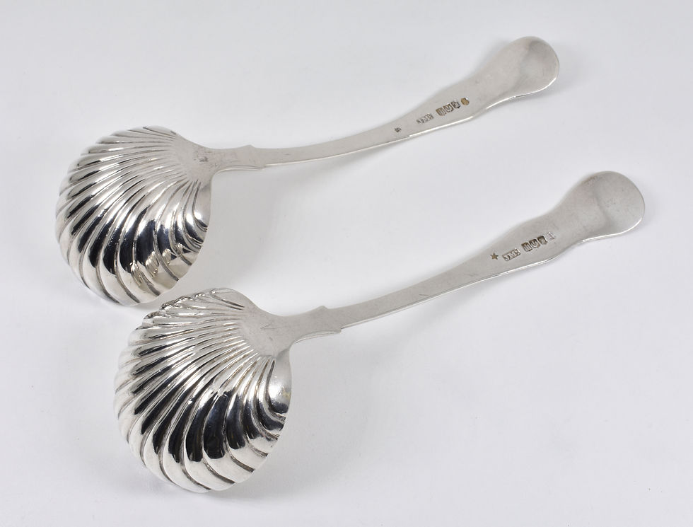 Thumbnail: Antique Scottish Victorian Solid Silver Sauce Ladles, (James McKay, 1840)