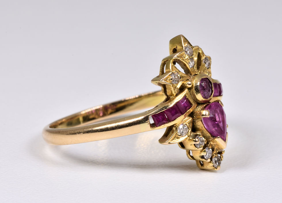 Thumbnail: Antique Victorian 14ct Gold Ruby Diamond Tiara Ring, (c1880)