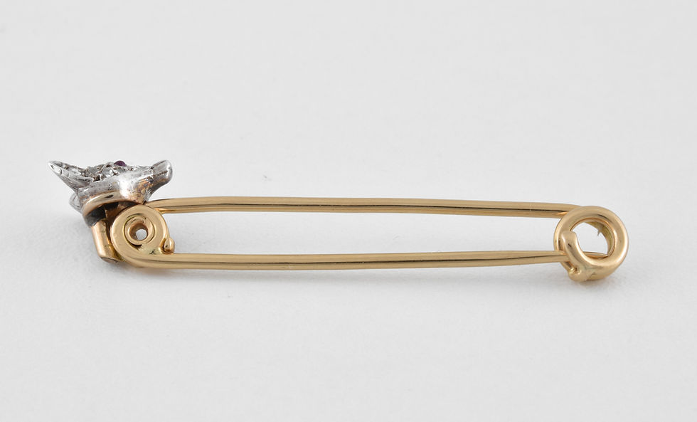 Thumbnail: Antique Victorian 15ct Gold Ruby & Diamond Fox Head Stock Pin