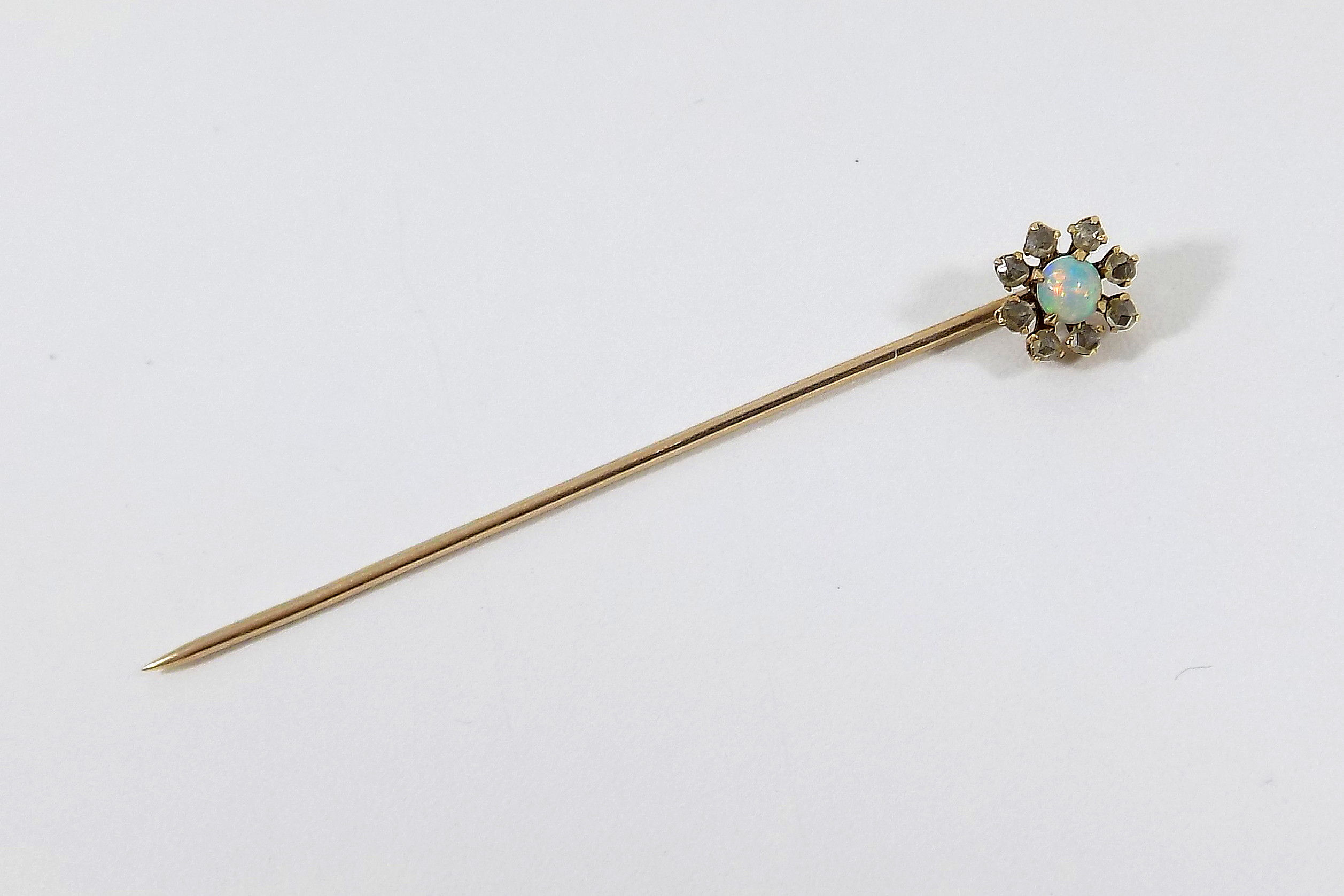 Antique 9ct Gold Diamond & "Fire" Opal Stick Pin