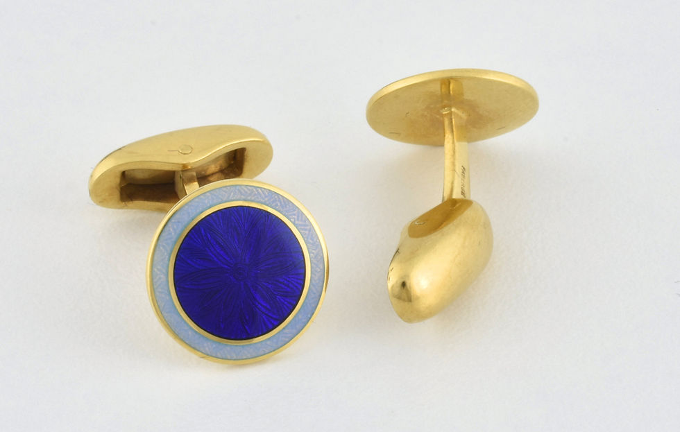 Thumbnail: Vintage Faberge 18ct Gold Two Colour Blue Enamel L/E Cufflinks