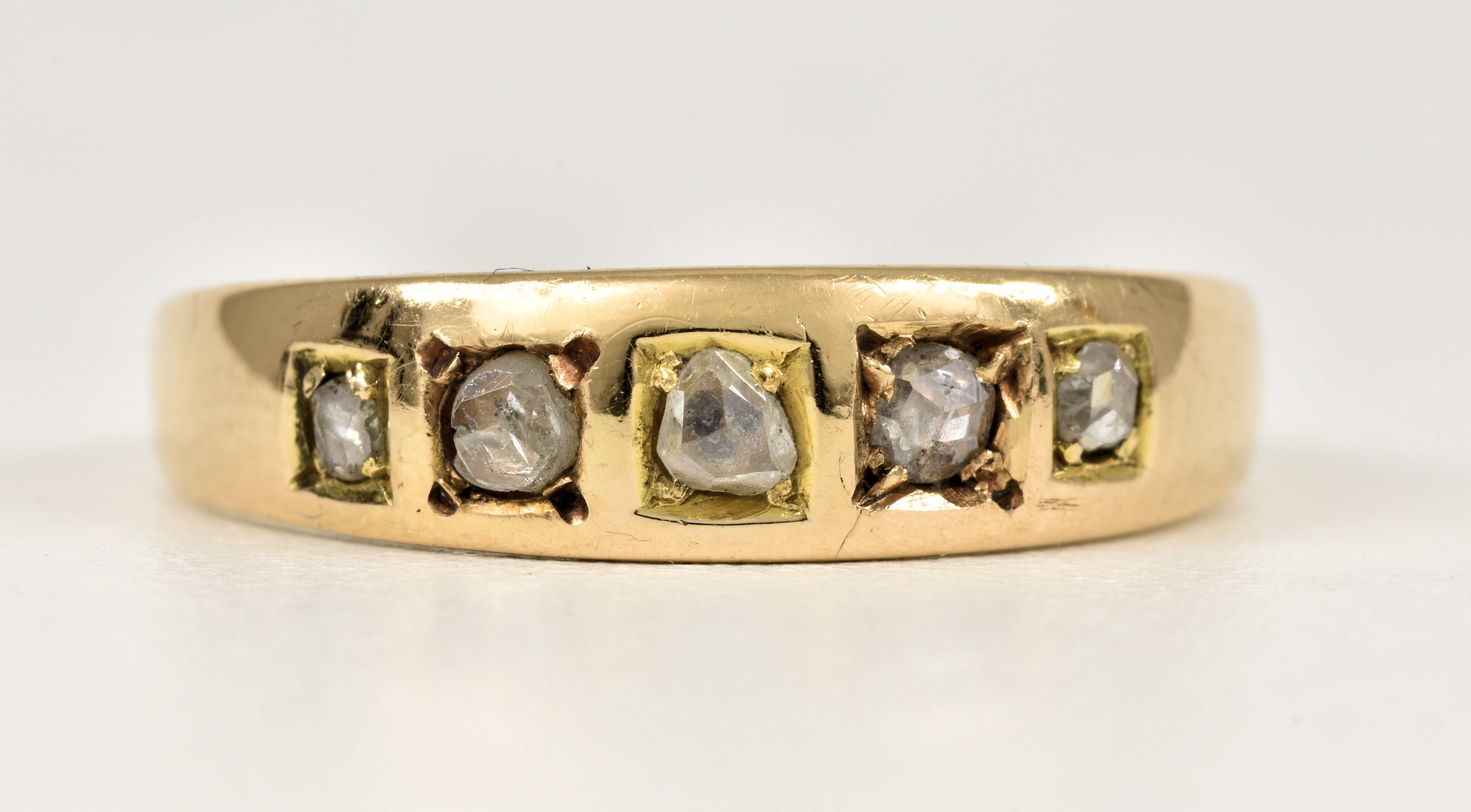 Antique Victorian 18ct Gold Diamond 5 Stone Gypsy Ring, c1880