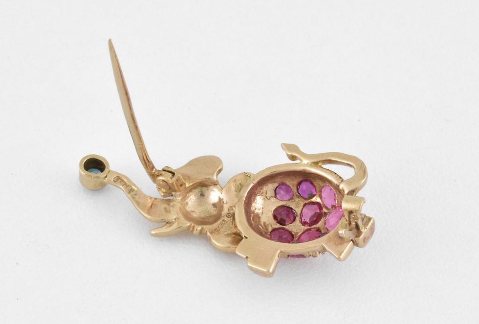 Thumbnail: Antique 9ct Gold Amethyst Aquamarine & Paste Elephant Brooch
