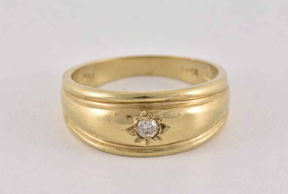 Thumbnail: Vintage 9ct Gold Diamond Solitaire Domed Gypsy Ring, London Import, 1980's