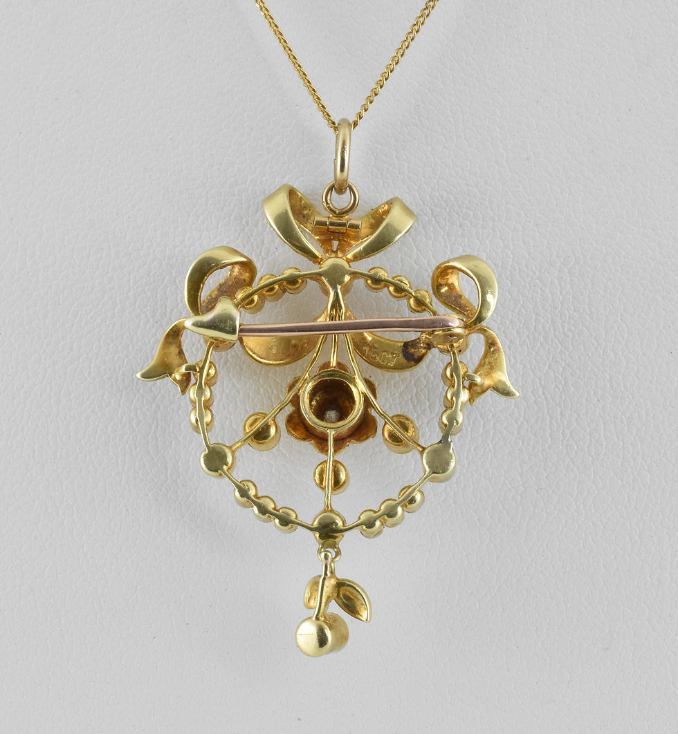 Thumbnail: Antique Edwardian 15ct Gold Split Pearl & Diamond Ribbon Pendant/Brooch