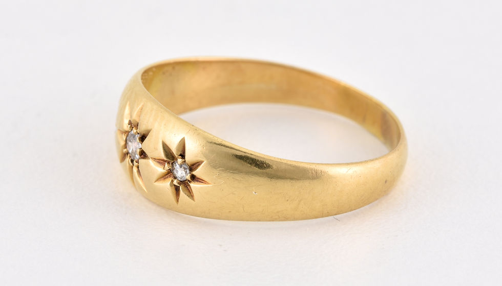 Thumbnail: Antique George V 18ct Gold 3 Stone Diamond Gypsy Ring, B'ham 1912