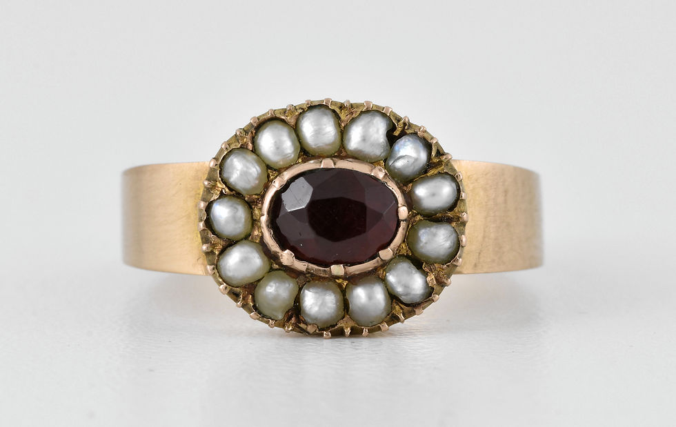 Antique Georgian 18ct Rose Gold Garnet & Pearl Foiled Closed Back Ring