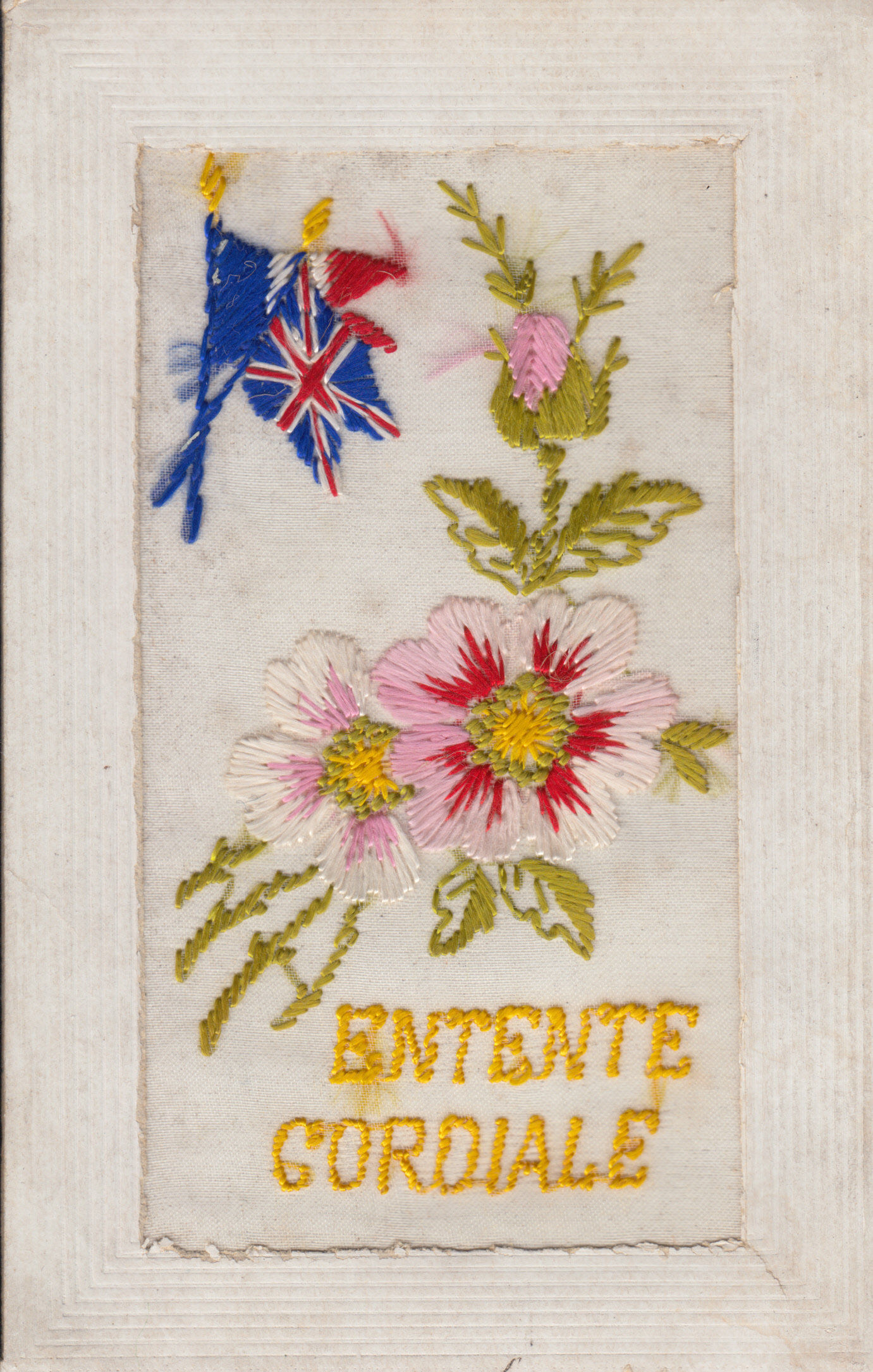 WW1 Embroidered Silk Postcard ‘ ENTENTE CORDIALE’