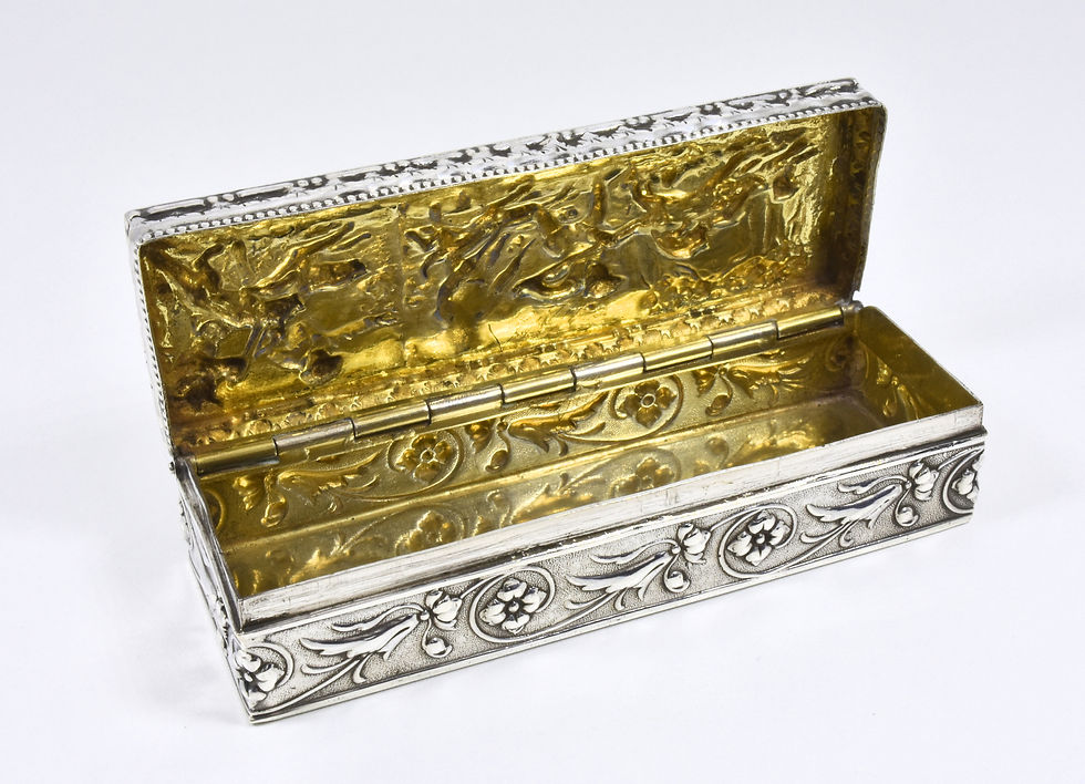 Thumbnail: Antique French? Solid Silver Snuff Box Bore Hunting Scene c1820 Edinburgh Import