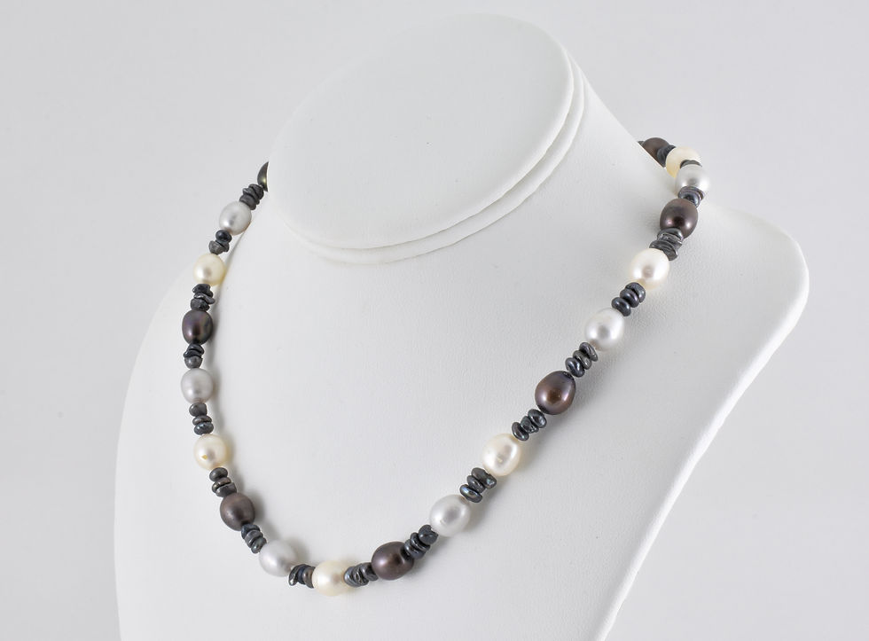 Thumbnail: Vintage Sterling Silver Cultured Freshwater Pearls & Baroque Pearl Necklace