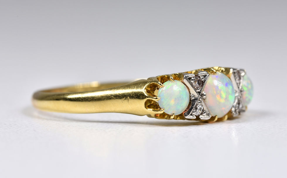 Thumbnail: Antique Edwardian 18ct Gold Platinum Fire Opal & Diamond Ring, c1905