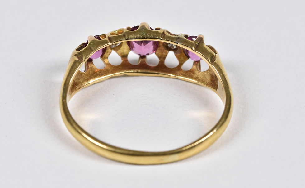 Thumbnail: Antique Edwardian 18ct Gold Almandine & Diamond Ring, Original Box