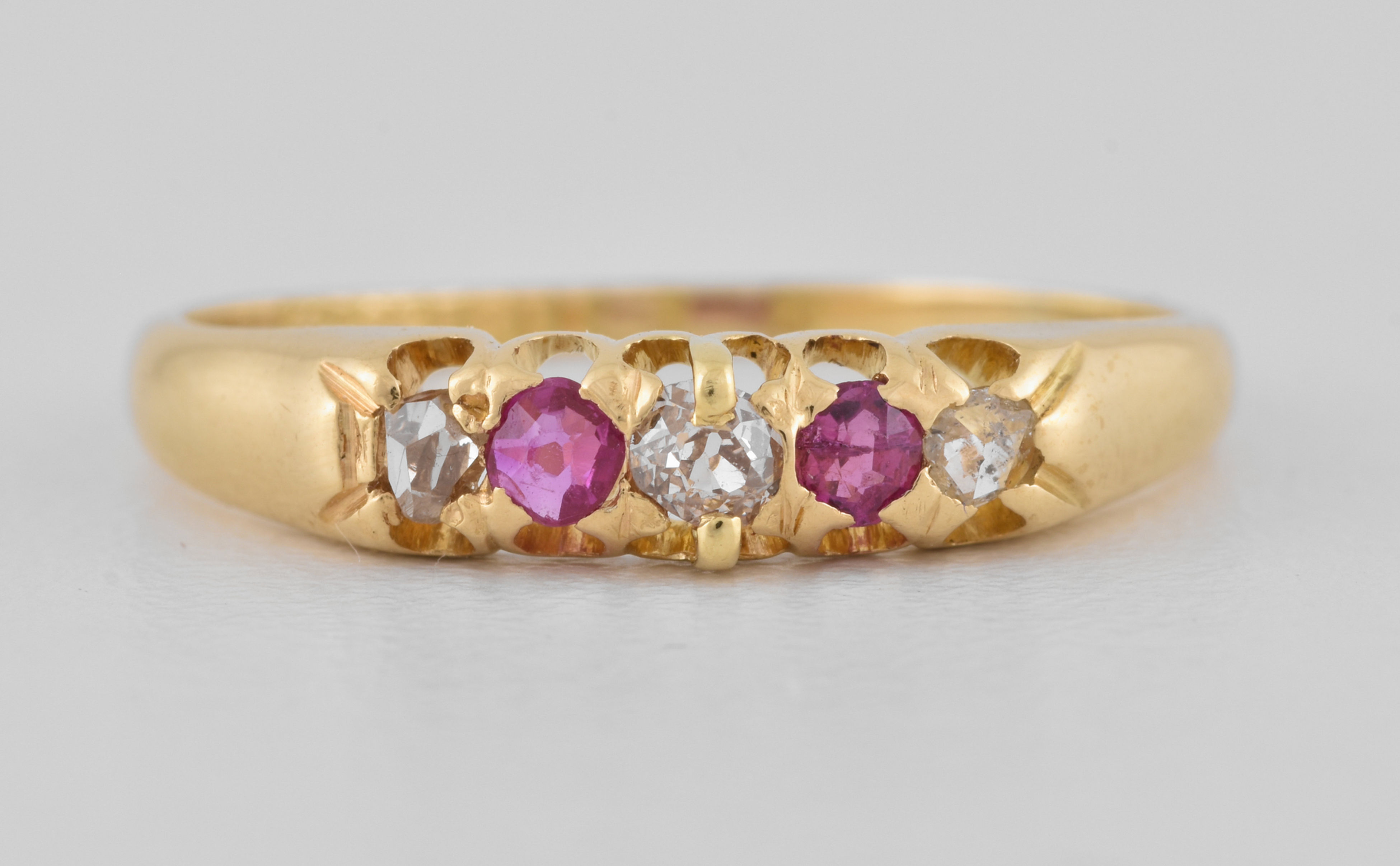 Antique Victorian 18ct Gold Ruby & Diamond Ring, Birmingham, 1894
