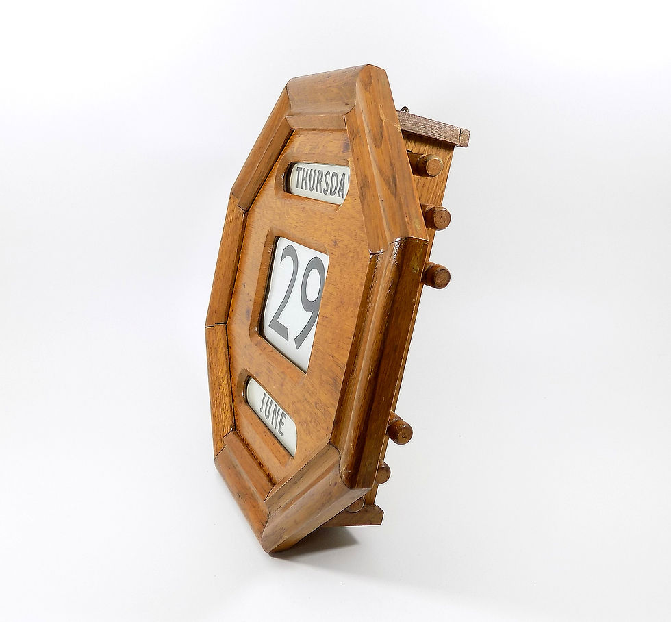 Thumbnail: Antique Art Deco Large Golden Oak Perpetual Wall Calender, 1930's