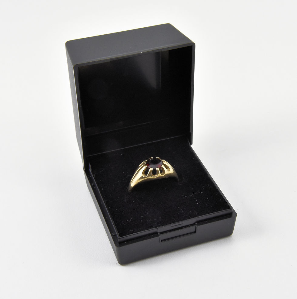 Thumbnail: Vintage 9ct Gold Gypsy Set Garnet Solitaire Ring, UK Size O, U.S. Size 7 1/4