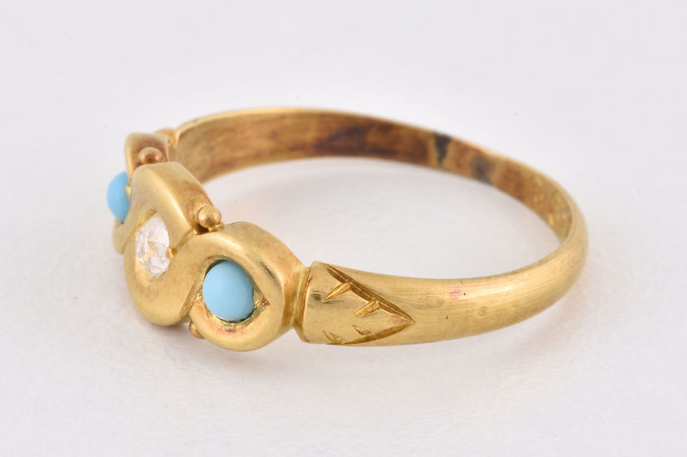 Thumbnail: Antique Victorian 18ct Gold Diamond & Turquoise Gypsy Ring