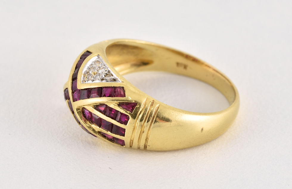 Thumbnail: Vintage 18ct Gold Ruby & Diamond Bomb Ring