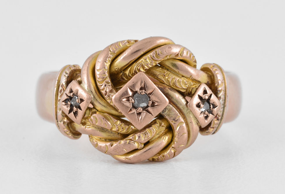 Antique George V 9ct Rose Gold 3 Stone Diamond Lover's Knot Ring